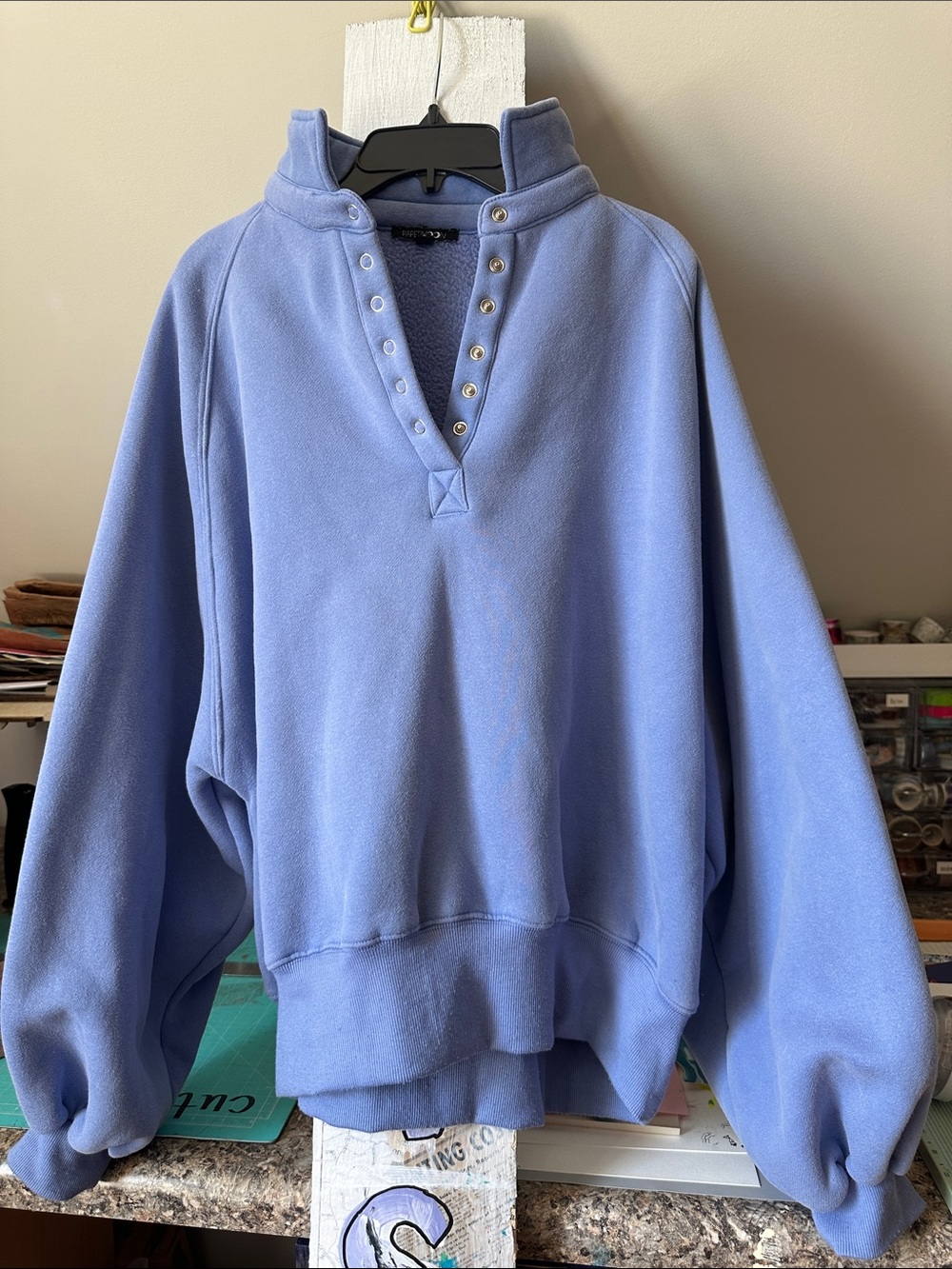 Papermoon Light Blue Snap-Front Fleece Pullover